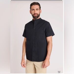 Stay Cool Collarless Short Sleeve Shirt Relaxed Fit Black Size Large